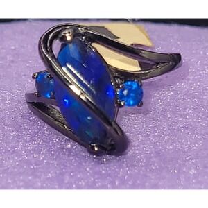 Ring Blue CZ Marquise 10K GF Dark Titanium Tone Ladies SZ 7